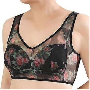 Floral Mesh Bralette - Black and Pink